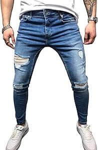 KESIHAN Men's Biker Jeans Ripped Regular Slim Fit Vintage Hip Hop Fashion Trousers Jean