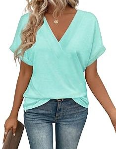 EyMuse T Shirts Short Sleeve V Neck Tees Womens Fashion Tops Trendy Lightweight Soft 2024 Casual Summer Spring Outfits