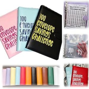 100 Envelope Challenge Binder | Easy and Fun Way to Save $5,050, Budget Binder with Cash Envelopes, Savings Challenges Budget Book Binder (Black)