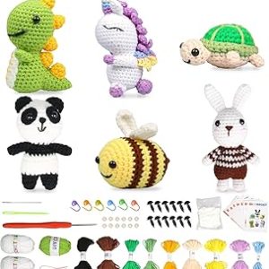 6Pcs Crochet Kit for Beginners, Crochet Starter Kit with Step-by-Step Video Tutorials, Beginner Crochet Kit for Adults Kids DIY Craft, Crochet Animal Kits for Crochet Lovers
