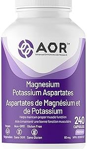 AOR Magnesium Potassium Aspartate 80mg 240 Caps 120-Day Supply - Magnesium and Potassium Blend - Vegan, Non-GMO & Gluten-Free - Support Energy, Relaxation, Restful Night & Comfortable Muscle Function
