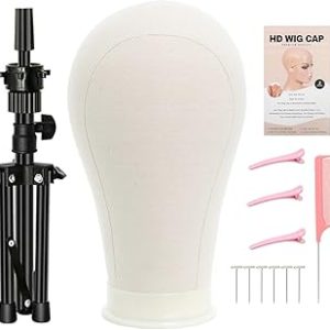 FUTAI 22 Inchs Wig Canvas Mannequin Head with Stand Tripod HD Wig Cap T Pins Hair Rat Tail Comb Hairpin for Hairdresser Professional Female Practice Making Styling Display Human Hair Wig