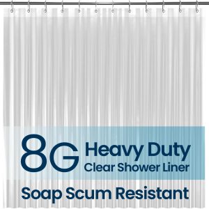 LiBa PEVA 8G Bathroom Shower Curtain Liner, 72" W x 72" H, Clear, 8G Heavy Duty Waterproof Shower Curtain Liner