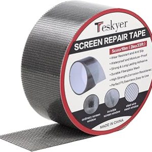 Window Screen Repair Tape, Teskyer 2''x394'' Window Screen Repair Kit, Strong Adhesive Tape, for Door Window Screen Mesh Holes Fix, Waterproof Mesh Repair Patch, Black