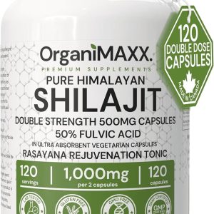 Double Strength Shilajit 500 mg Per Capsule (Pure Himalayan). 50% Fulvic Acid. 2 Month Supply. Himalayas & Indian Mountains. Shilajit for Men & Women. Provides Fulvic Acid, an antioxidant. 60 Easy to Swallow Capsules