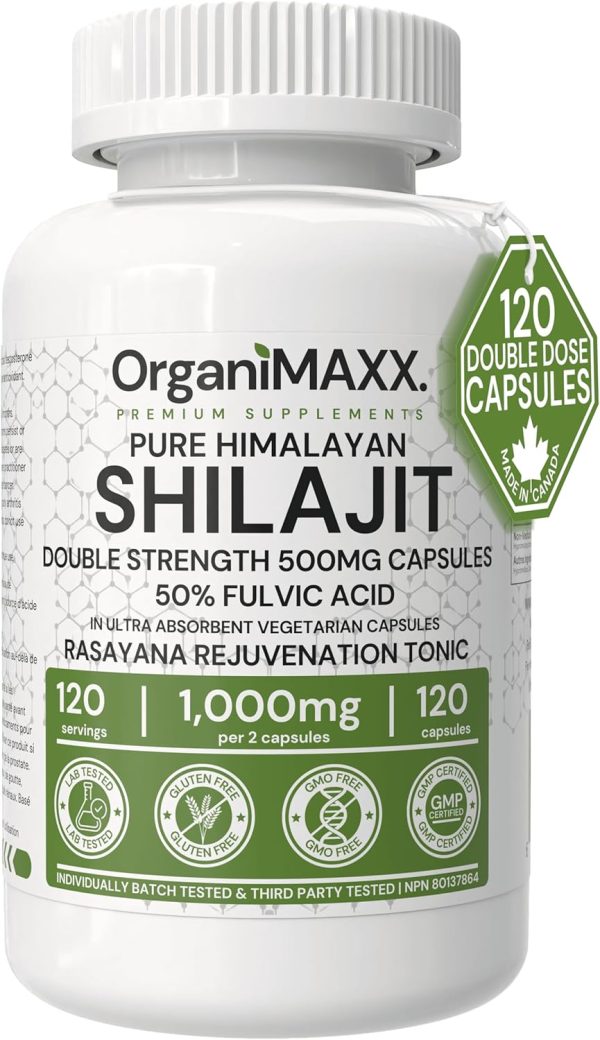 Double Strength Shilajit 500 mg Per Capsule (Pure Himalayan). 50% Fulvic Acid. 2 Month Supply. Himalayas & Indian Mountains. Shilajit for Men & Women. Provides Fulvic Acid, an antioxidant. 60 Easy to Swallow Capsules