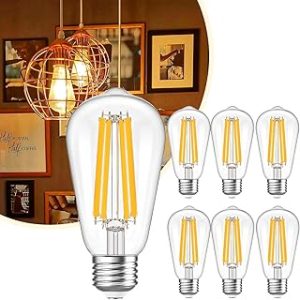 Vintage LED Edison Bulbs, 7W, Equivalent 60W,800LM, High Brightness Soft White 2700K, ST58 Antique LED Filament Bulbs with 85+ CRI, E26 Medium Base, Non-Dimmable, Clear Glass, Pack of 6