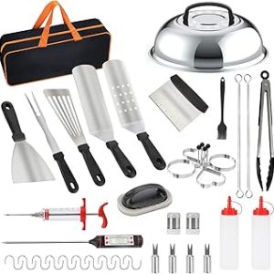 Griddle Accessories Kit, 39 Pcs Flat Top Grill Accessories for Blackstone and Camp Chef, Professional Grill BBQ Spatula Set with Basting Cover, Scraper, Thermometer, Egg Ring, Gifts for Men