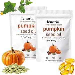 Lenoria Pumpkin Seed Oil Capsules with Saw Palmetto 180 Softgel Capsules, Pumpkin Seed Oil Capsules For Hair Growth (2 Bag（200 day supply）)