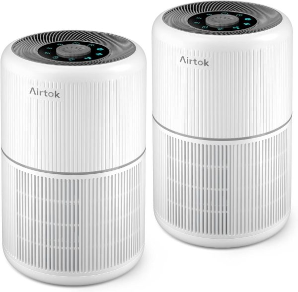 2Pack Airtok Air Purifier for Home Bedroom with H13 True HEPA Filter for Smoke, Smokers