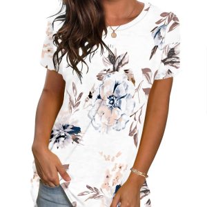 WNEEDU Womens Tops Summer T-Shirt Short Sleeve Crewneck Loose Fit Casual Basic Tee Tops 2025 New