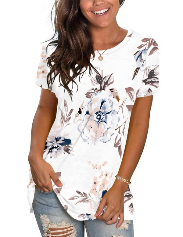 WNEEDU Womens Tops Summer T-Shirt Short Sleeve Crewneck Loose Fit Casual Basic Tee Tops 2025 New