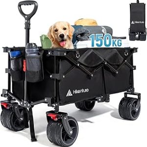 Hikenture Wagon Cart Foldable, Beach Wagon with Big Wheels for Sand, 150kgs Large Capacity Folding Wagon, Heavy Duty Utility Collapsible Wagon for Groceries, Beach, Garden, Shopping
