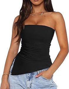 PRETTYGARDEN Womens Tube Top 2025 Summer Trendy Strapless Tops Going Out Outfits Ruched Asymmetrical Bandeau Shirts