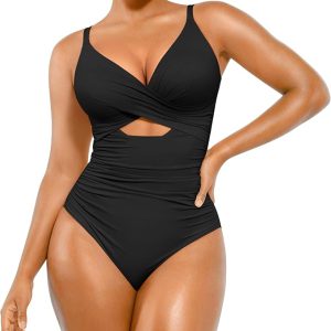 SHAPELLX Tummy Control Swimsuits Women V Neck One Piece Bathing Suit