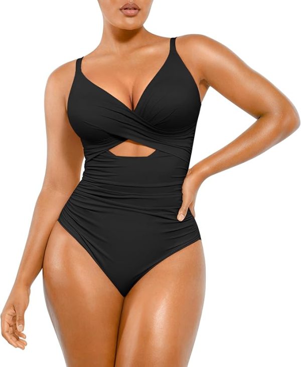 SHAPELLX Tummy Control Swimsuits Women V Neck One Piece Bathing Suit