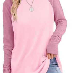 VVK Womens Long Sleeve Shirts Crew Neck Tunic Tops to Wear with Leggings Casual Loose Fit Thumb Hole T-Shirts