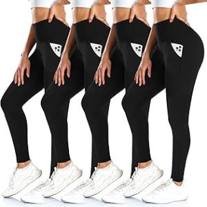 yeuG 4 Pack Leggings for Women with Pockets High Waisted Tummy Control Slimming Black Yoga Pants Workout Running.
