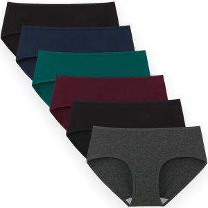 INNERSY Women's Mid Rise Tagless Plain Color Full Coverage Cotton Hipster Panties 6-Pack