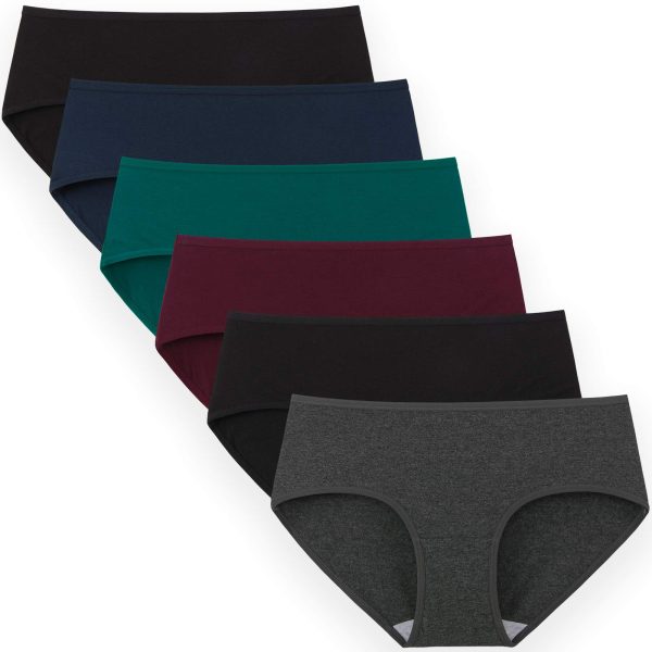 INNERSY Women's Mid Rise Tagless Plain Color Full Coverage Cotton Hipster Panties 6-Pack