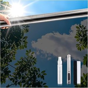 Coavas One Way Window Film for Sun Blocking with Tools, Mirror Window Films for Privacy, Daytime Reflective Removable Window Coverings, UV Heat Control Window Tint, 17.5 x 78.7 in, Silver Black
