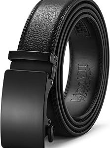 LionVII Men's Ratchet Belt - Genuine Leather Adjustable Belt for Casual with Automatic Buckle, Trim to Fit 29-49" (Wide 35mm)