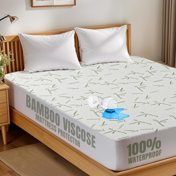 Utopia Bedding Waterproof Mattress Protector Queen Size, Viscose Made from Bamboo Mattress Cover 200 GSM, Fits 17 Inches Deep, Breathable, Fitted Style with Stretchable Pockets