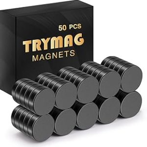 TRYMAG Small Refrigerator Magnets, 50Pcs Rare Earth Magnets, 10x3MM Black Strong Neodymium Disc Magnets for Fridge, Whiteboard, Billboard, Crafts, Office, Tiny Round Button Magnets