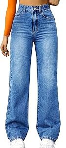 FUNUCA Straight Leg Jeans for Women,High Waisted Wide Leg Loose Microelastic Boyfried Denim Pants