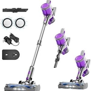 Vaconly Cordless Vacuum Cleaner for Home - Super Suction, Stick Vacuum Cleaner Rechargeable Up to 40 Mins Runtime, Wall Mount, 8 in 1 Anti-Tangle Lightweight Vacuum Cordless for Carpet/Floor, Purple