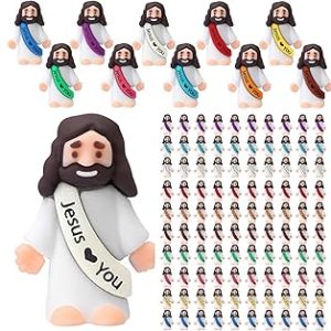 Religious Easter Party Favors, 100 Pack Mini Jesus Figures with 'Jesus Loves You' Sash, Multi-Colour