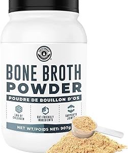 Bone Broth Powder, Pure Grass-Fed Beef Bone Broth Protein Powder with Protein [21g per Serving] and Collagen [16g per Serving]. Keto, Paleo, Dairy Free, Non-GM, 907g