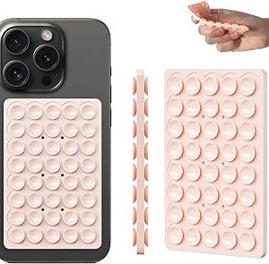 CukoHno Silicone Suction Phone Case Adhesive Mount - Double-Sided - Anti-Slip Holder,Phone Accessory for iPhone and Android - Sticky Grip for Selfies,Videos,and Tiktok - Chalk Pink