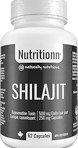 Shilajit Capsules - Pure Himalayan Organic Natural Shilajit for Men and Women - Rejuvenation, Testosterone Supplement - 62 Premium Capsules x 250 mg, 500 mg Daily Serving - Made in Canada - Nutritionn