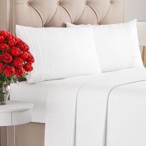 Queen Size 4 Piece Sheet Set - Comfy Breathable & Cooling Sheets - Hotel Luxury Bed Sheets for Women & Men - Deep Pockets, Easy-Fit, Extra Soft & Wrinkle Free Sheets - White Oeko-Tex Bed Sheet Set