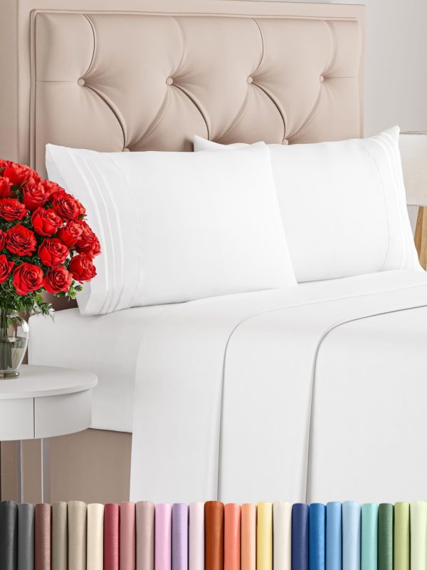 Queen Size 4 Piece Sheet Set - Comfy Breathable & Cooling Sheets - Hotel Luxury Bed Sheets for Women & Men - Deep Pockets, Easy-Fit, Extra Soft & Wrinkle Free Sheets - White Oeko-Tex Bed Sheet Set
