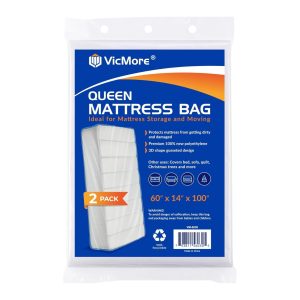 VICMORE 2 Pack Queen Size Mattress Bags 60 x 100 x 14 Inches Clear Plastic Covers for Moving Storage and Disposal Waterproof Tear Resistant Mattress Protector