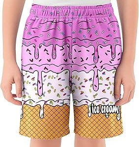 Aubatece Unisex Kids Ice Cream Shorts Baseball Patchwork Drawstring Waist Printed Summer Boho Track Shorts 2-14T