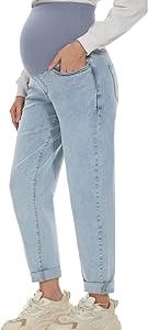 POSHGLAM Women's Maternity Jeans Over Belly Comfy Stretch Boyfriend Jeans Denim Pregnancy Pants, S-XXL