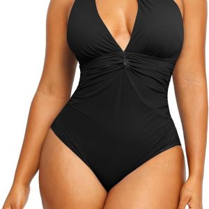 SHAPELLX Women's One Piece Swimsuit Tummy Control Ruched Full Coverage