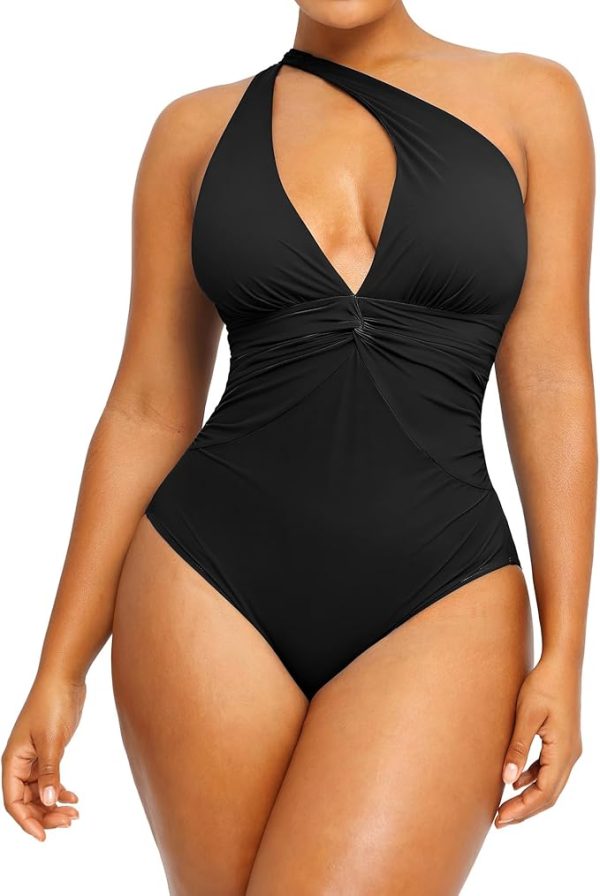 SHAPELLX Women's One Piece Swimsuit Tummy Control Ruched Full Coverage