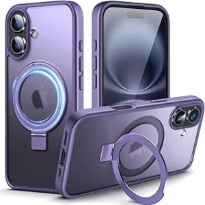 DASFOND Mag-Stand Designed for iPhone 16 Case, Upgraded [All-in-1] [Compatible with MagSafe] Invisible Ring Kickstand Transparent Matte Phone Case Cover for iPhone 16, Purple