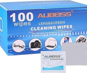 Glasses Wipes ALIBEISS Screen Wipes Lens Wipes for Eyeglasses, Tablets, Camera Lenses, Keyboards,Phone and Other Delicate Surfaces- (100Pack)