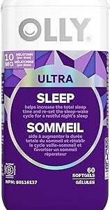 OLLY Ultra Strength Sleep Softgels, 10mg Melatonin, L-Theanine, Chamomile, Magnesium, Lemon Balm, Sleep Nighttime Sleep Aid 60 count