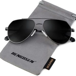 HENGOSEN Classic Aviator Sunglasses for Men Women, Pilot Polarized Square Sunglasses with UV 400 Protection