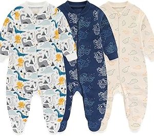 MAMIMAKA Newborn Baby 2-way Zipper Romper Cotton One-piece Jumsuit 3-pack, 0-24 Months