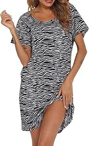 ENJOYNIGHT Women's Sleepwear Cotton Sleep Tee Short Sleeves Print Sleepshirt
