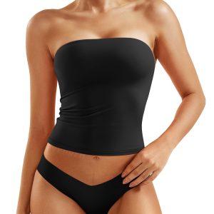 YEOREO Women's Double Lined Tube Tops Full Length Fitted Sexy Sophie Tops Strapless Non See Through Bandeau Going Out Shirts