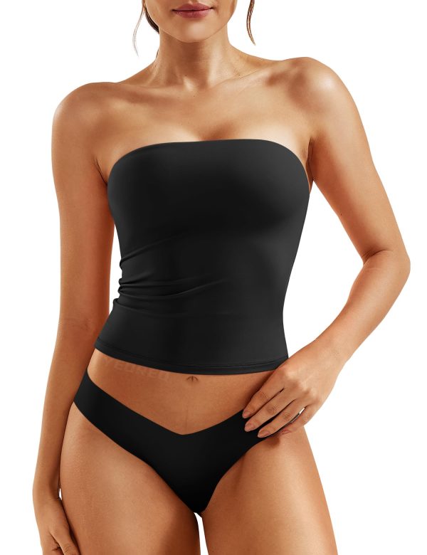 YEOREO Women's Double Lined Tube Tops Full Length Fitted Sexy Sophie Tops Strapless Non See Through Bandeau Going Out Shirts