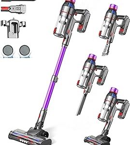 MQDXE Cordless Stick Vacuum Cleaner: 550W Powerful Suction, LED Display, 55 Min Runtime, Anti-Tangle Brush, Rechargeable Battery, Lightweight for Home, Pet Hair, Hard Floors, Carpet